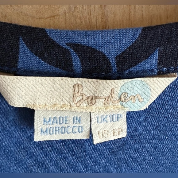 Boden Jersey Wrap Midi Dress Blue Black Print Long Sleeve Sz 6P - Picture 3 of 14